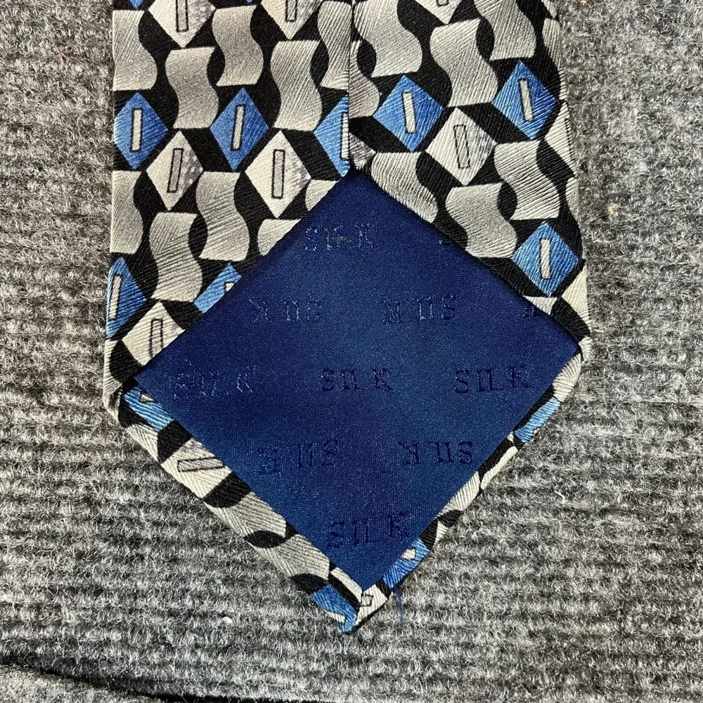 Carlos Devenezia Mens Silk Tie Blue Grey Black Geometric Handmade 60x4